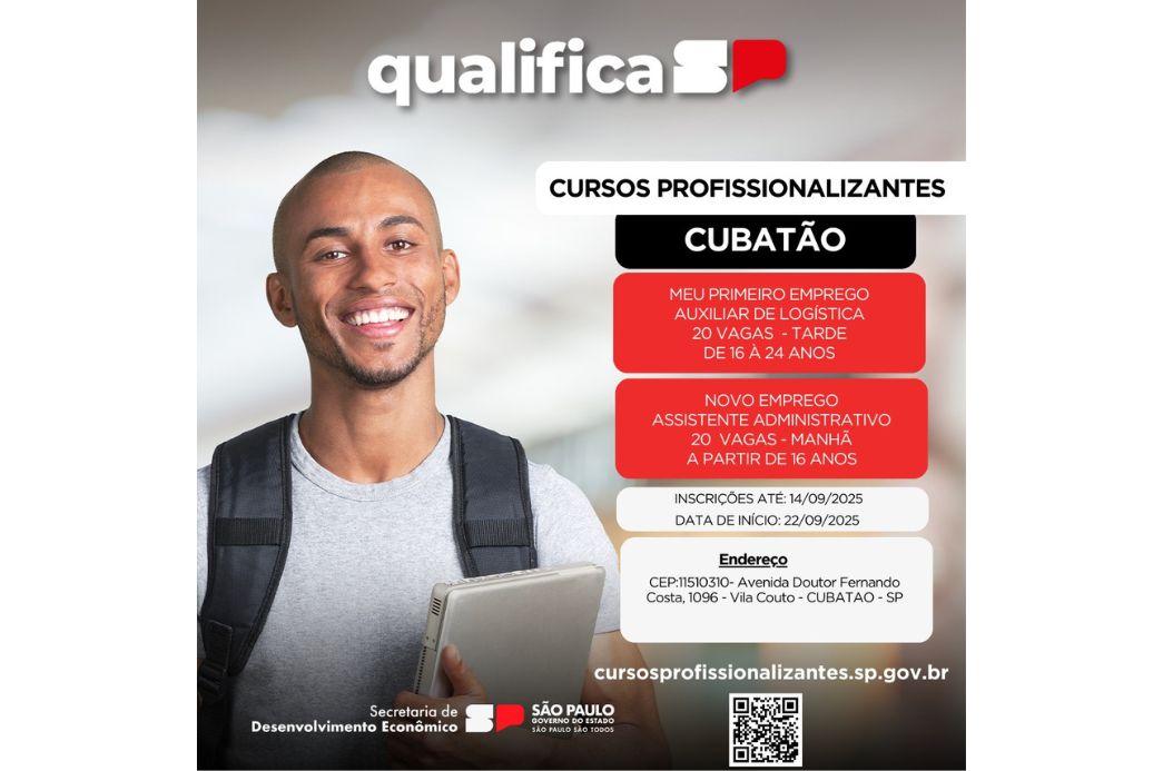 Cubatão está com vagas profissionalizantes abertas no programa Qualifica SP