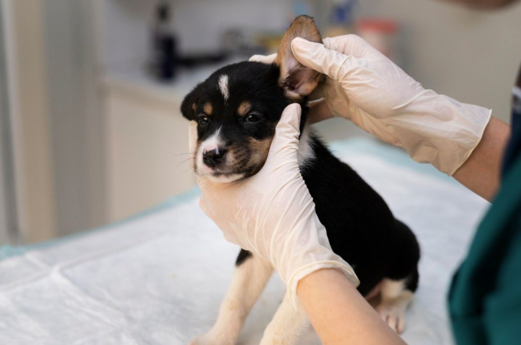 CACHORRO RECEBENDO CUIDADOS VETERINÁRIOS